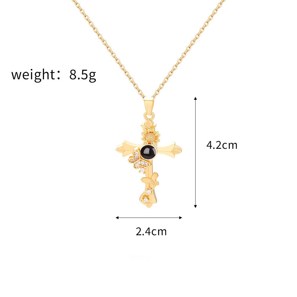 Custom Hidden Photo Projection Butterfly Cross Necklace