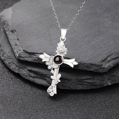 Custom Hidden Photo Projection Butterfly Cross Necklace