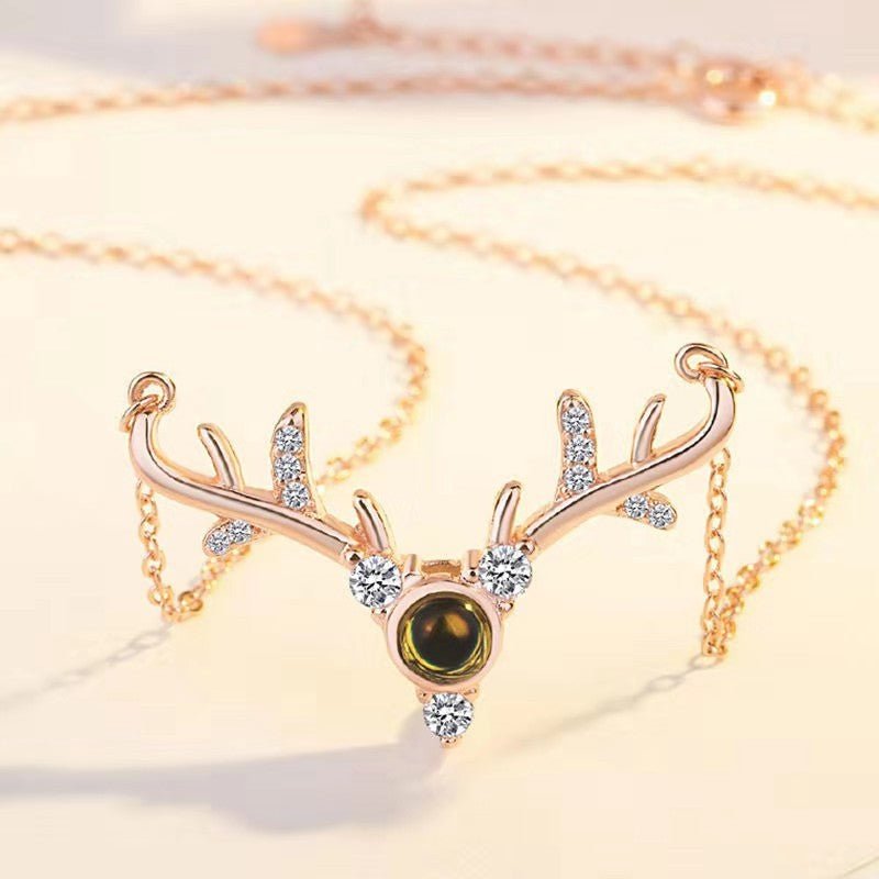 Custom Hidden Photo Projection Deer Antlers Necklace