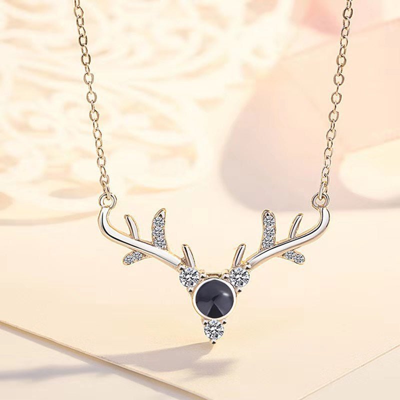 Custom Hidden Photo Projection Deer Antlers Necklace