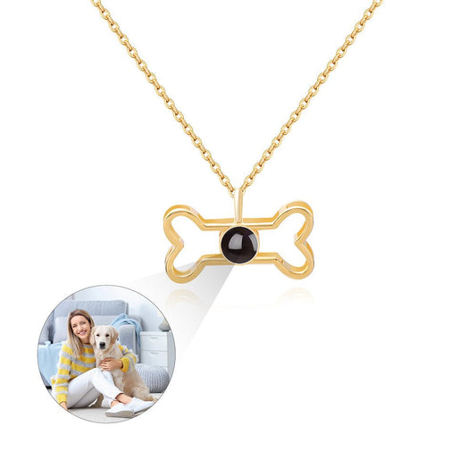 Custom Hidden Photo Projection Dog Bone Necklace