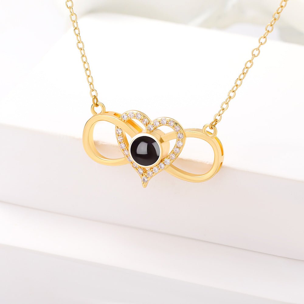 Custom Hidden Photo Projection Infinity Heart Necklace