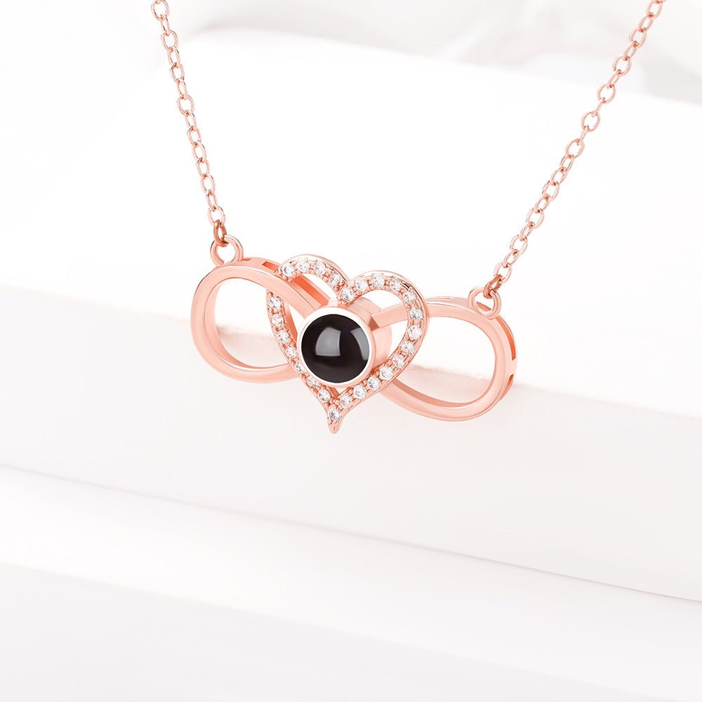 Custom Hidden Photo Projection Infinity Heart Necklace