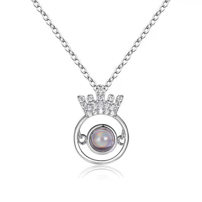 Custom Hidden Photo Projection Round Crown Diamond Necklace