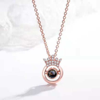 Custom Hidden Photo Projection Round Crown Diamond Necklace