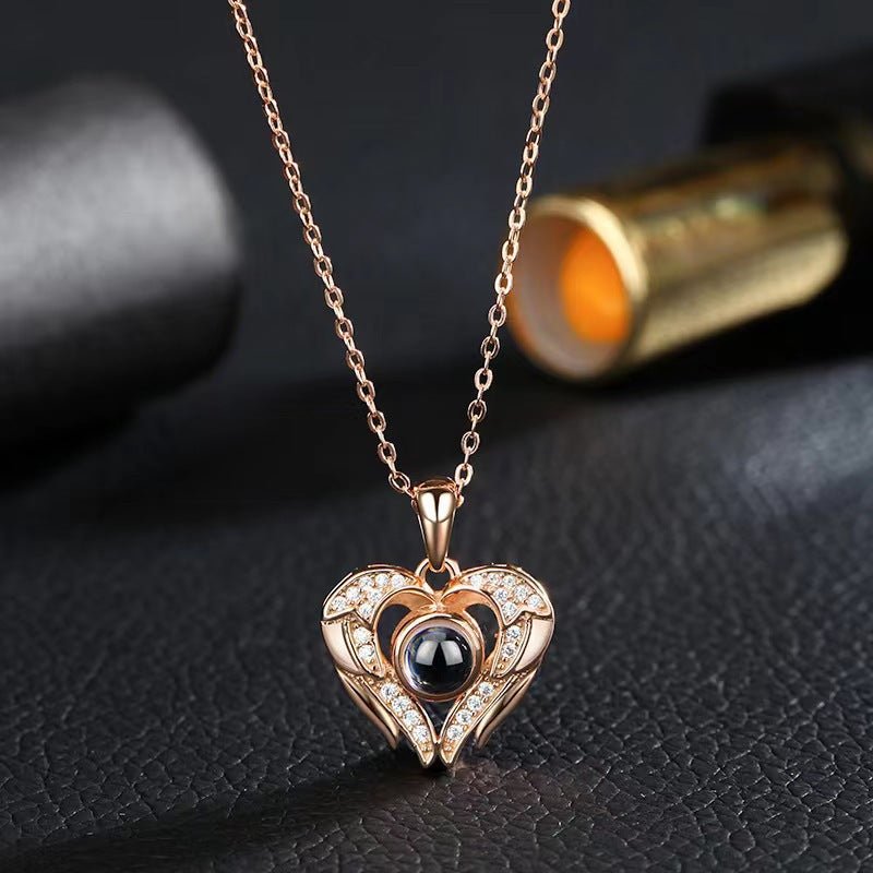 Custom Hidden Photo Projection Royal Heart Necklace