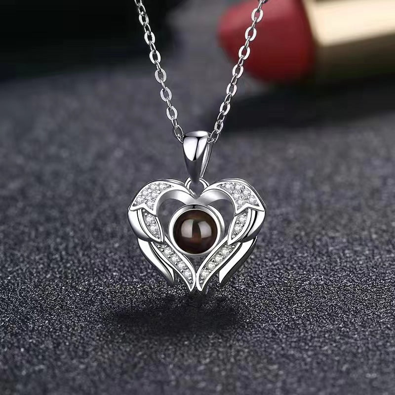 Custom Hidden Photo Projection Royal Heart Necklace