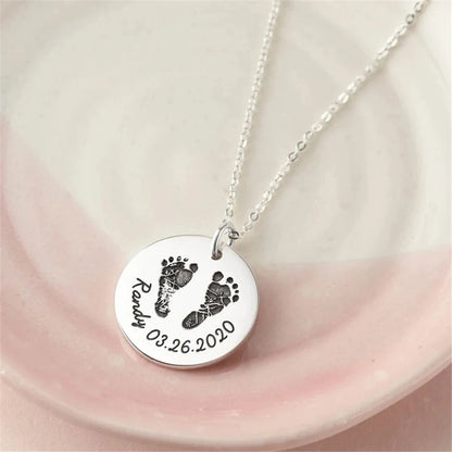 Custom Infant's Handprint/Footprint, Name and Date Necklace