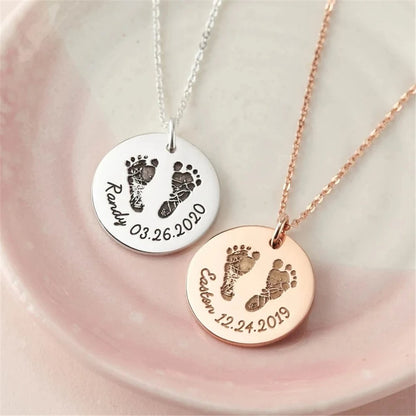 Custom Infant's Handprint/Footprint, Name and Date Necklace