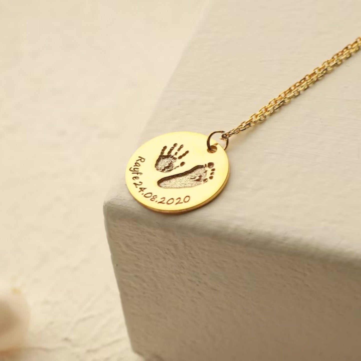 Custom Infant's Handprint/Footprint, Name and Date Necklace