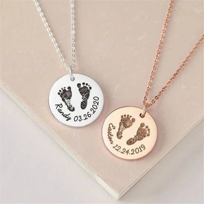 Custom Infant's Handprint/Footprint, Name and Date Necklace