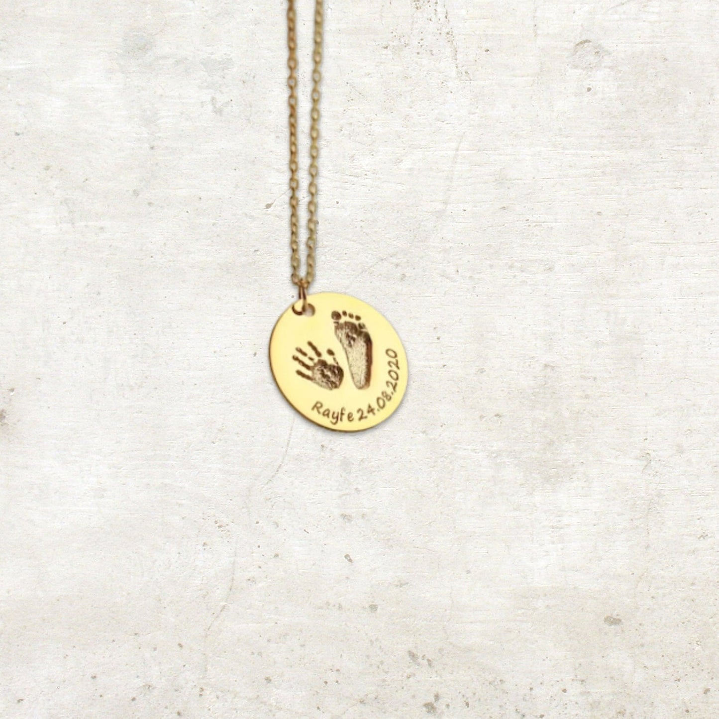 Custom Infant's Handprint/Footprint, Name and Date Necklace