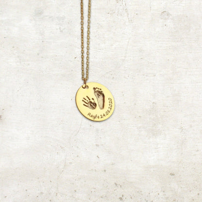 Custom Infant's Handprint/Footprint, Name and Date Necklace