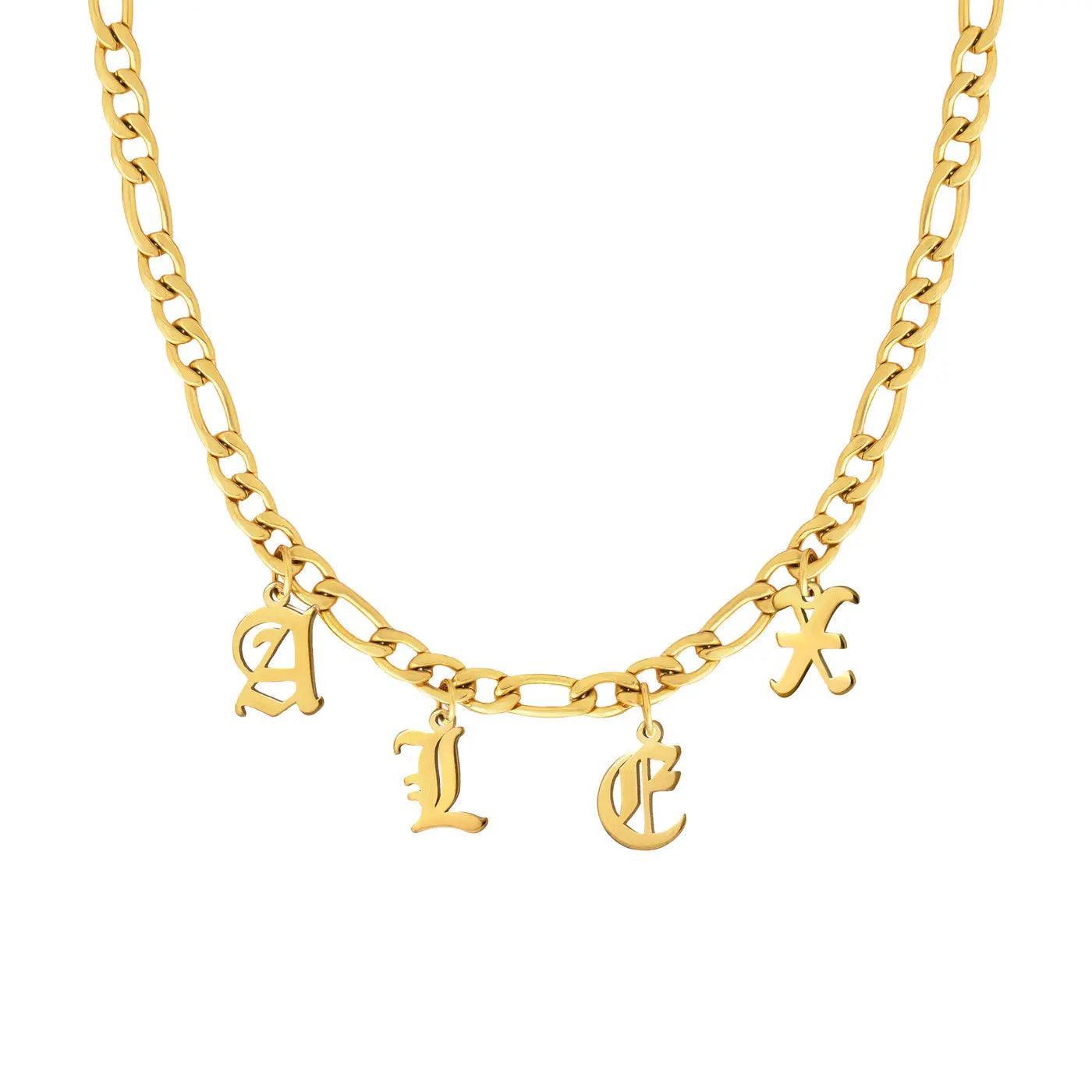 Custom Letter Name Necklace - Figaro Chain