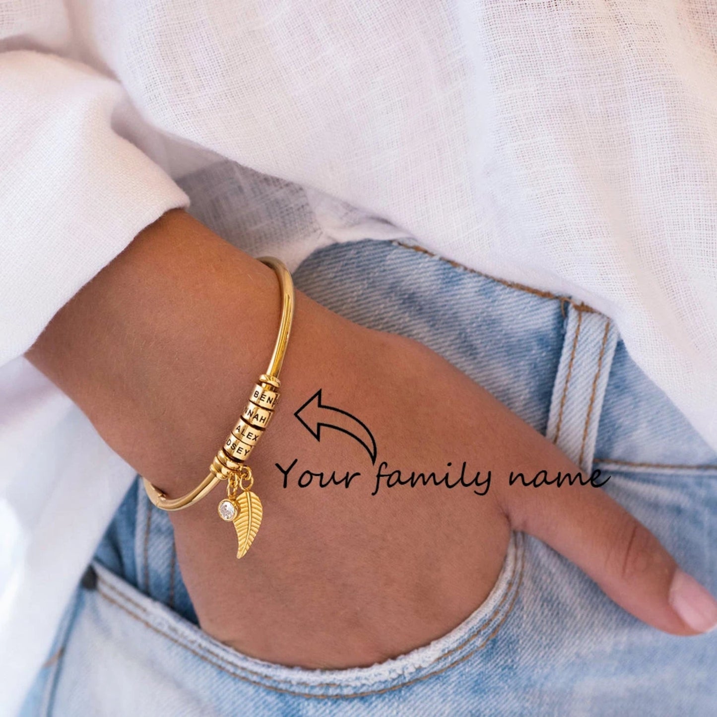 Custom Mother Bangle with Birthstone and Children's Name