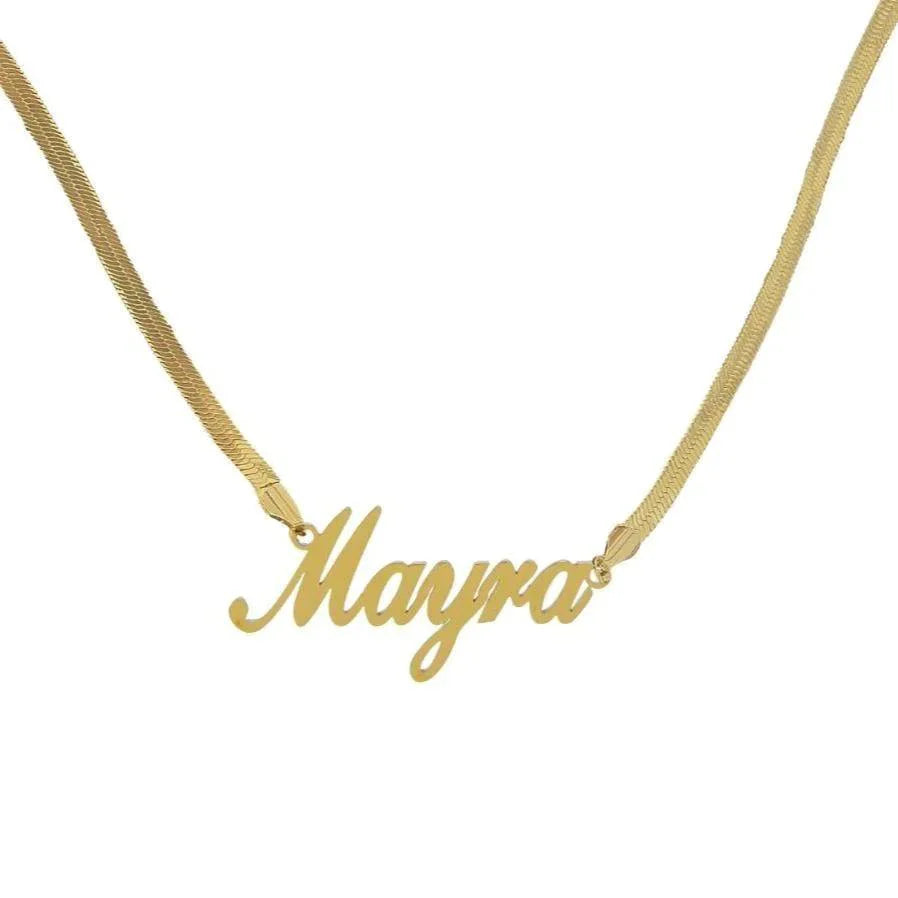 Custom Name Necklace With Herringbone Chain