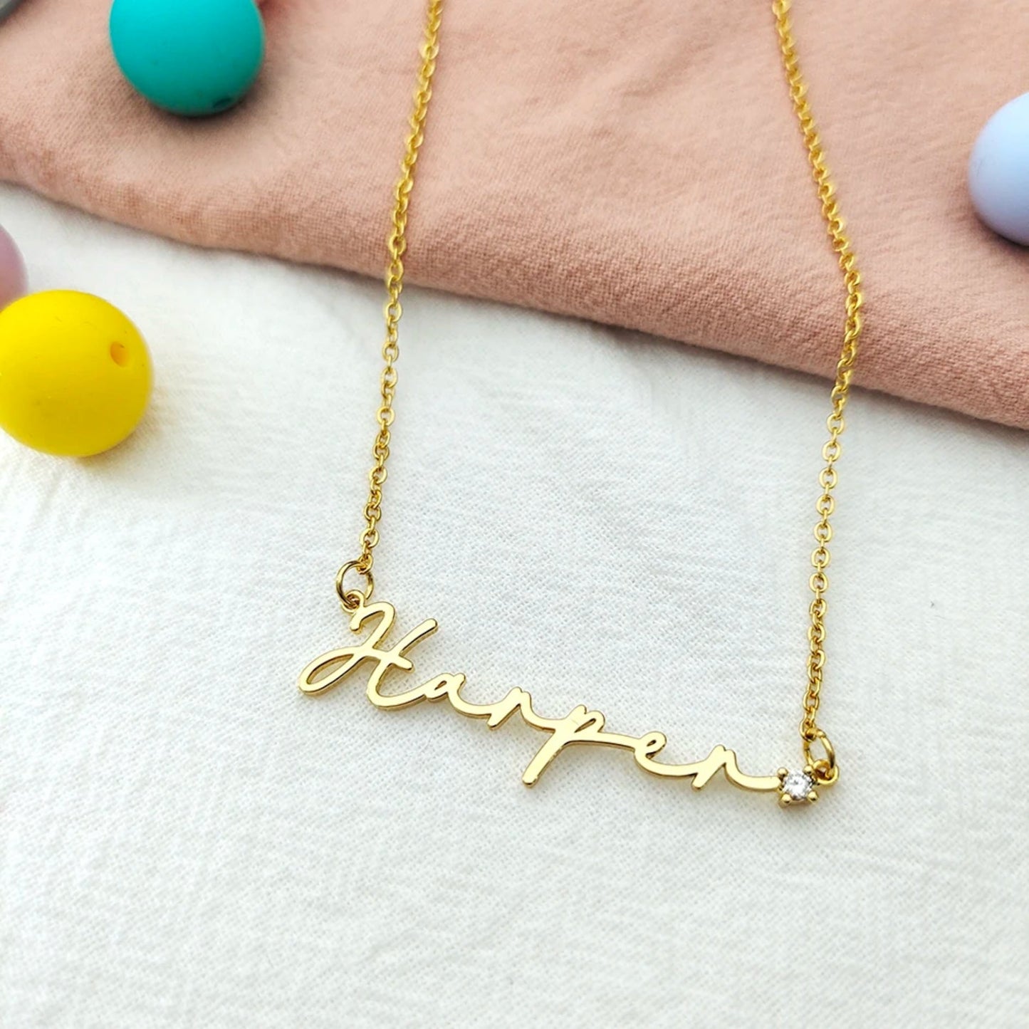 Custom Name with Diamond Tip Necklace