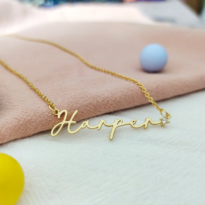 Custom Name with Diamond Tip Necklace