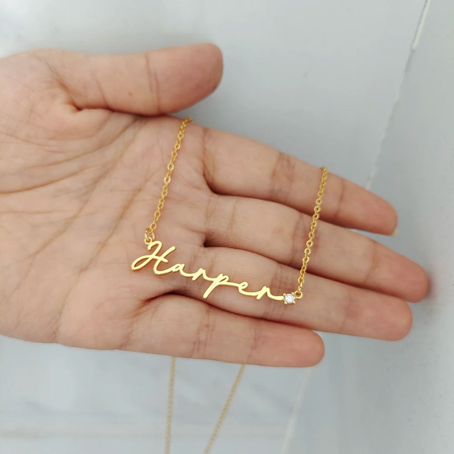 Custom Name with Diamond Tip Necklace