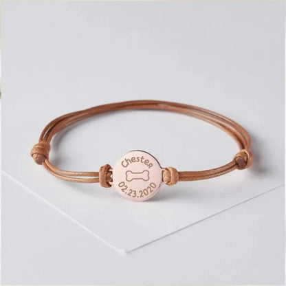 Custom Pet Name and Birthdate Adjustable Leather Bracelets