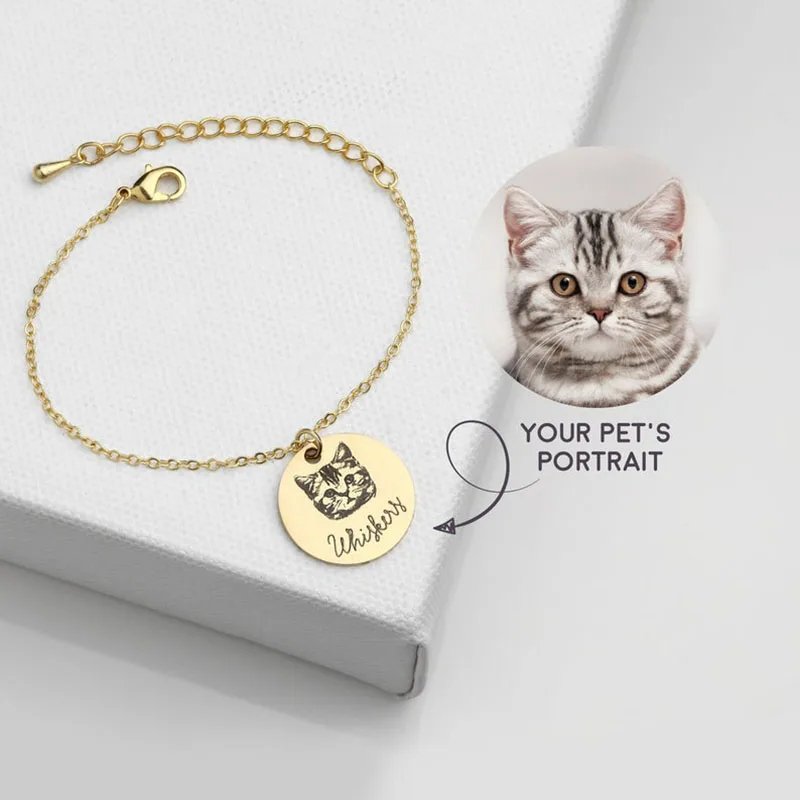 Custom Pet Portrait and Name Disc Bracelet