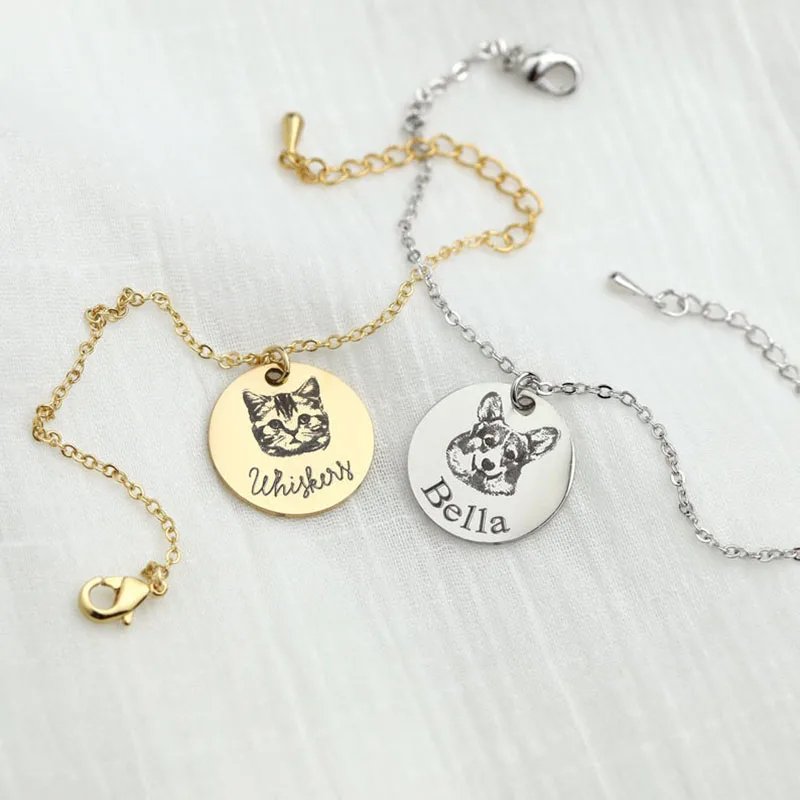 Custom Pet Portrait and Name Disc Bracelet