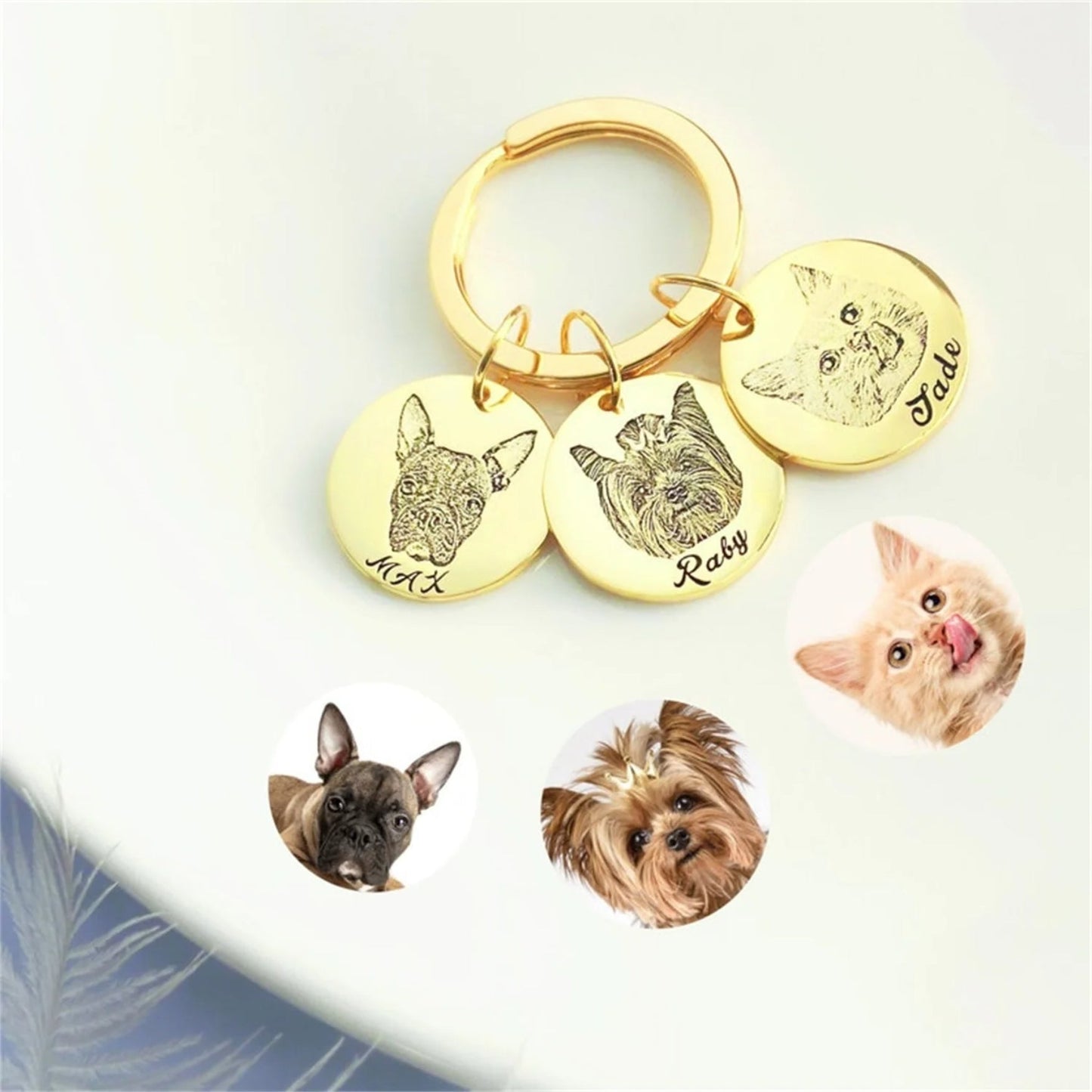 Custom Pet Portrait and Name Disc Keychain