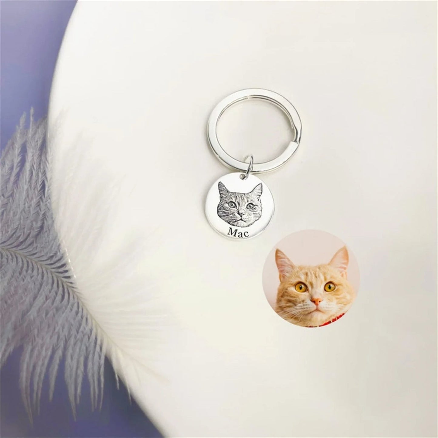 Custom Pet Portrait and Name Disc Keychain