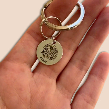 Custom Pet Portrait and Name Disc Keychain