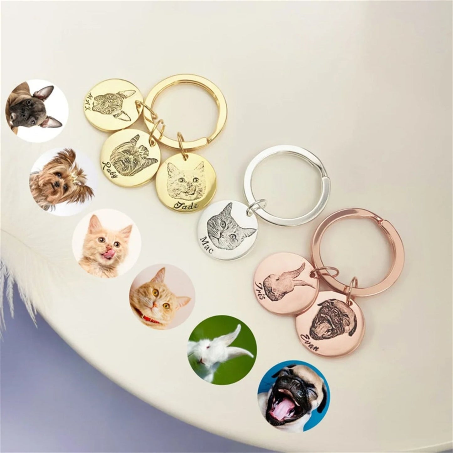 Custom Pet Portrait and Name Disc Keychain