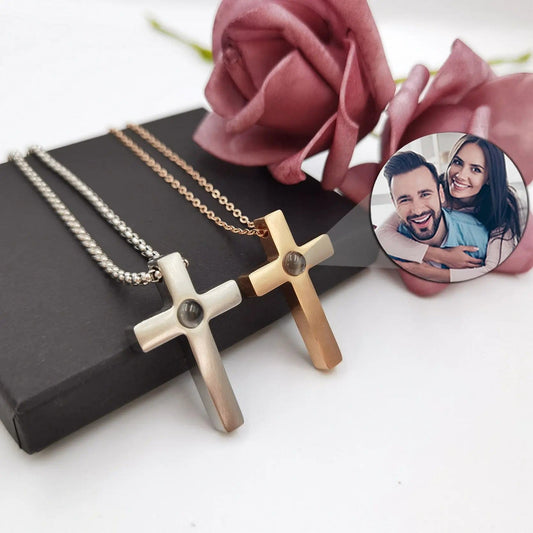 Custom Photo Projection Devine Cross Pendant Necklace