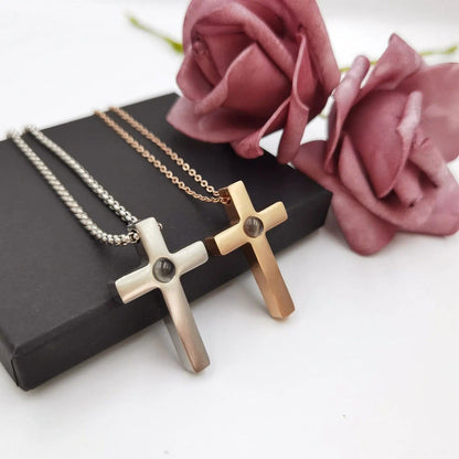 Custom Photo Projection Devine Cross Pendant Necklace