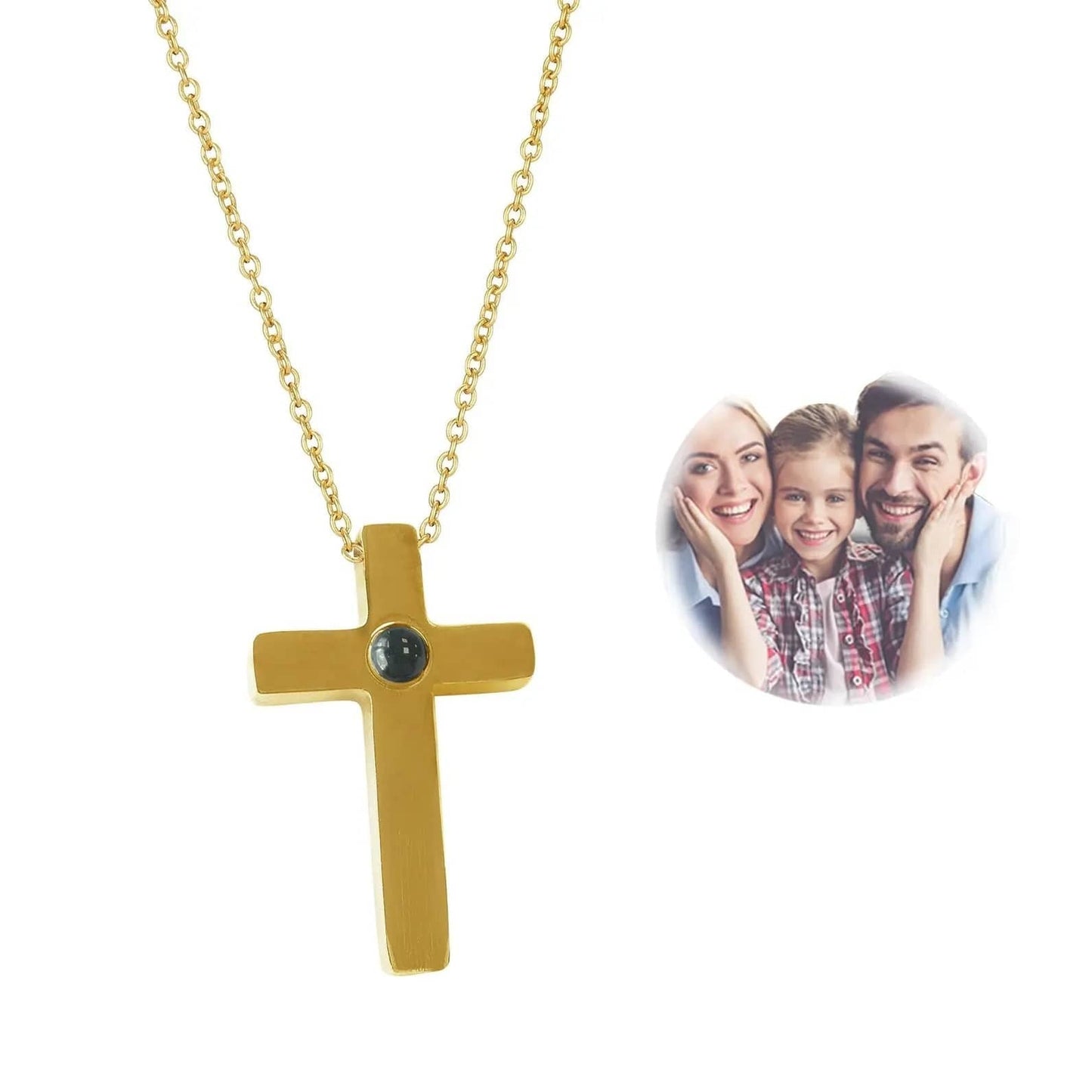 Custom Photo Projection Devine Cross Pendant Necklace