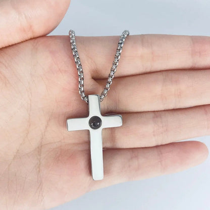 Custom Photo Projection Devine Cross Pendant Necklace