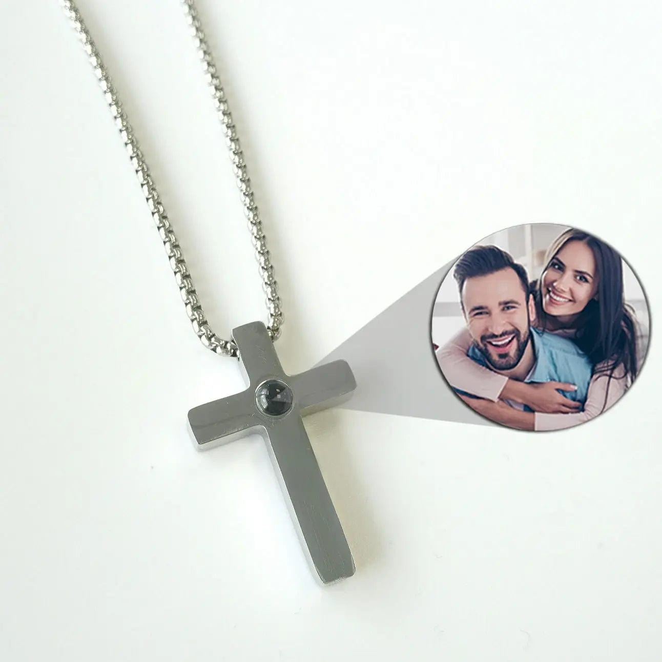 Custom Photo Projection Devine Cross Pendant Necklace