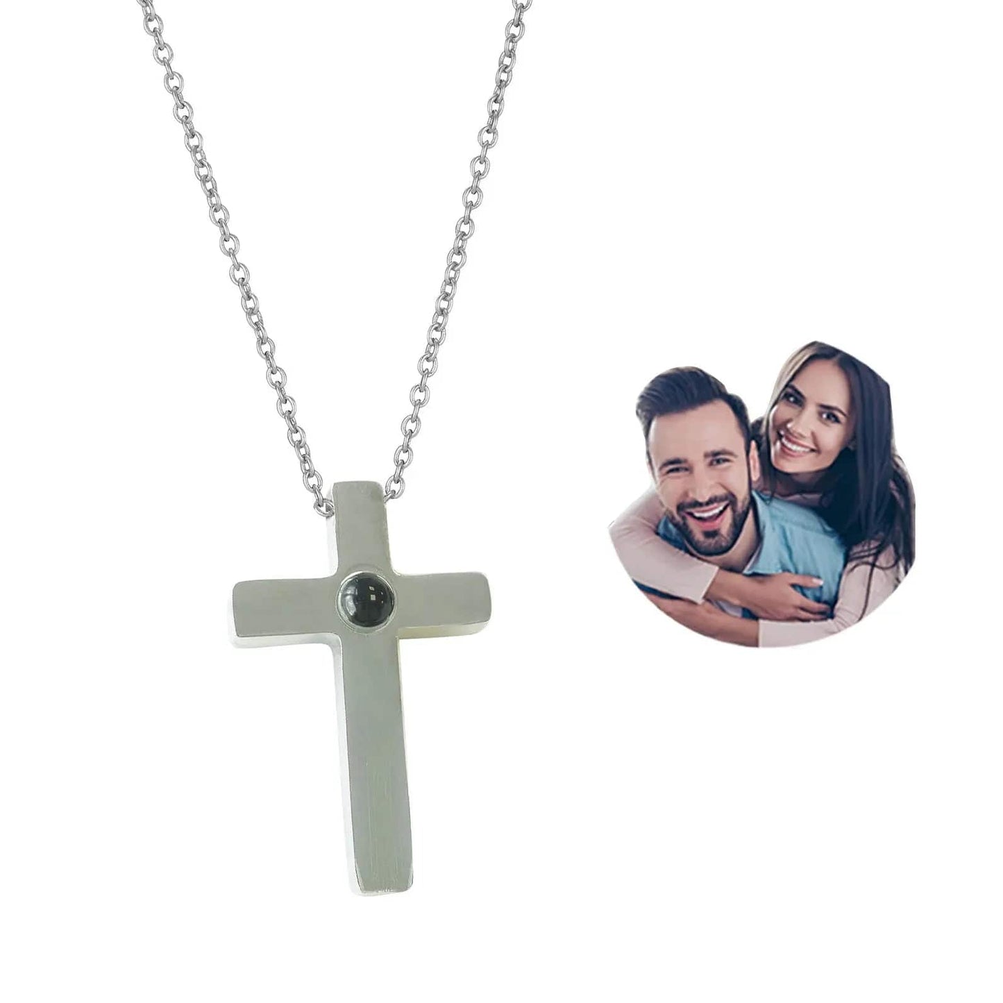 Custom Photo Projection Devine Cross Pendant Necklace