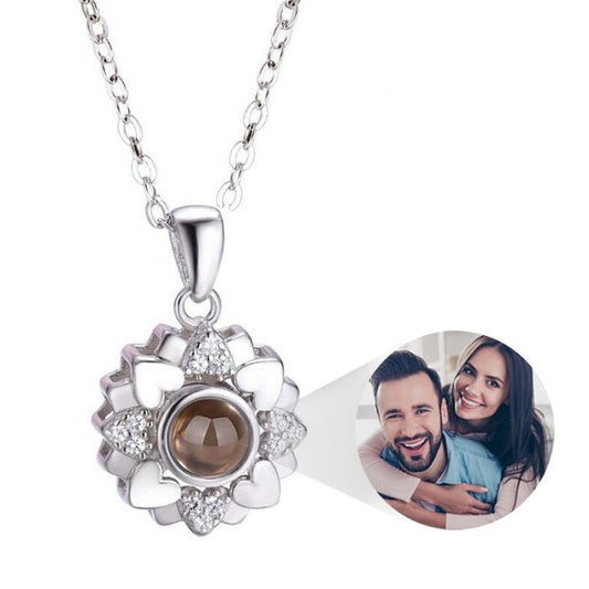 Custom Photo Projection Heart Flower Necklace