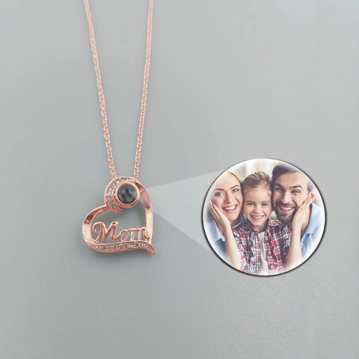 Custom Photo Projection Heart Mom Pendant Necklace