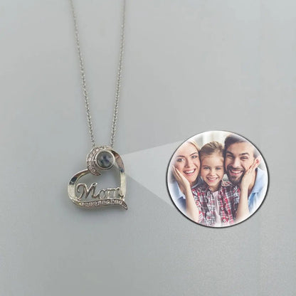 Custom Photo Projection Heart Mom Pendant Necklace