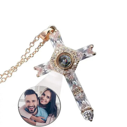 Custom Photo Projection Iced Cross Necklace