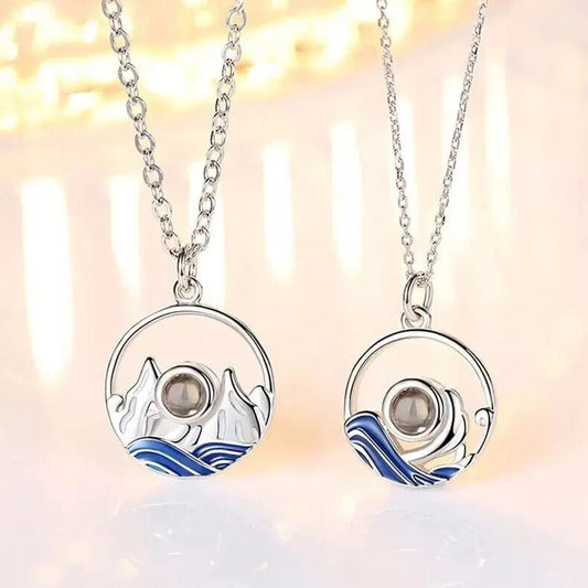 Couples Matching Mountain & Sea Pendant Necklaces