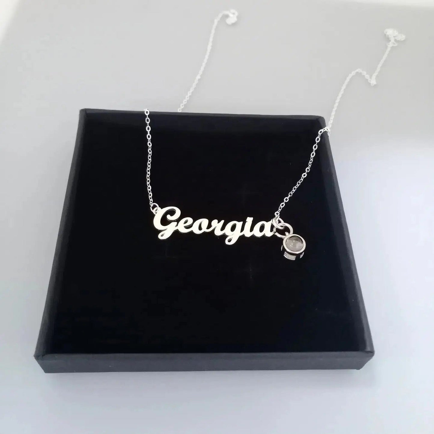 Custom Photo Projection Name with Zircon Gem Necklace