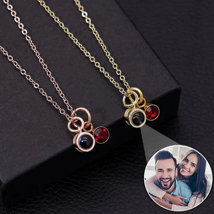 Custom Photo Projection Necklace with Birth Stone Pendant