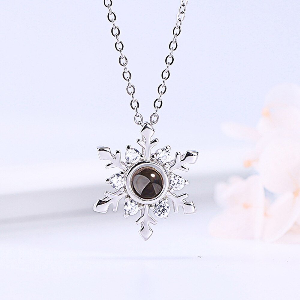 Custom Photo Projection Snowflake Pendant Necklace