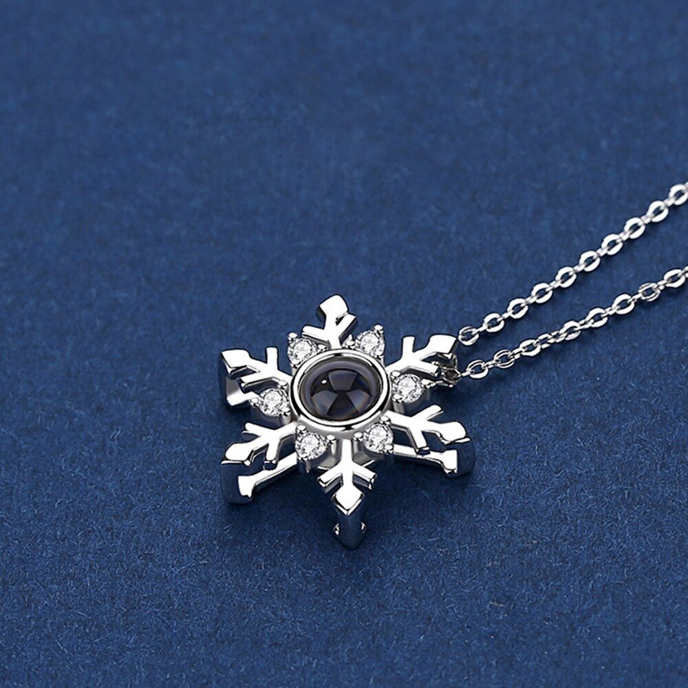 Custom Photo Projection Snowflake Pendant Necklace