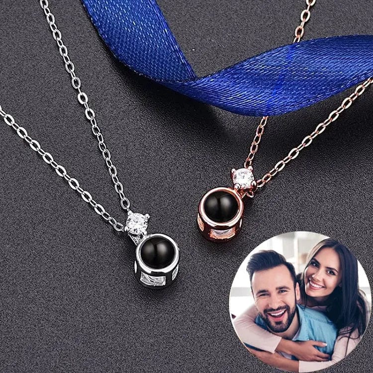 Custom Photo Projection Tiny Diamond Zircon Gem Necklace