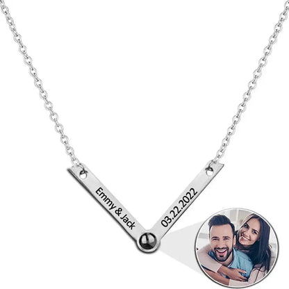 Custom Photo Projection V-Shaped Pendant Necklace