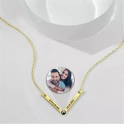 Custom Photo Projection V-Shaped Pendant Necklace