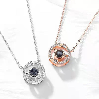 Custom Round Zircon Gem Hidden Photo Necklace