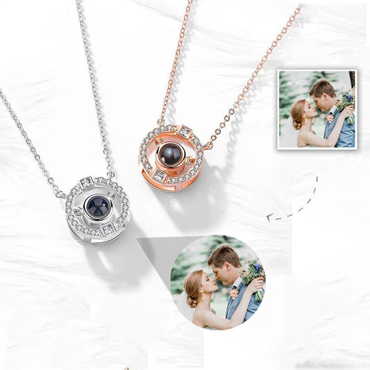 Custom Round Zircon Gem Hidden Photo Necklace